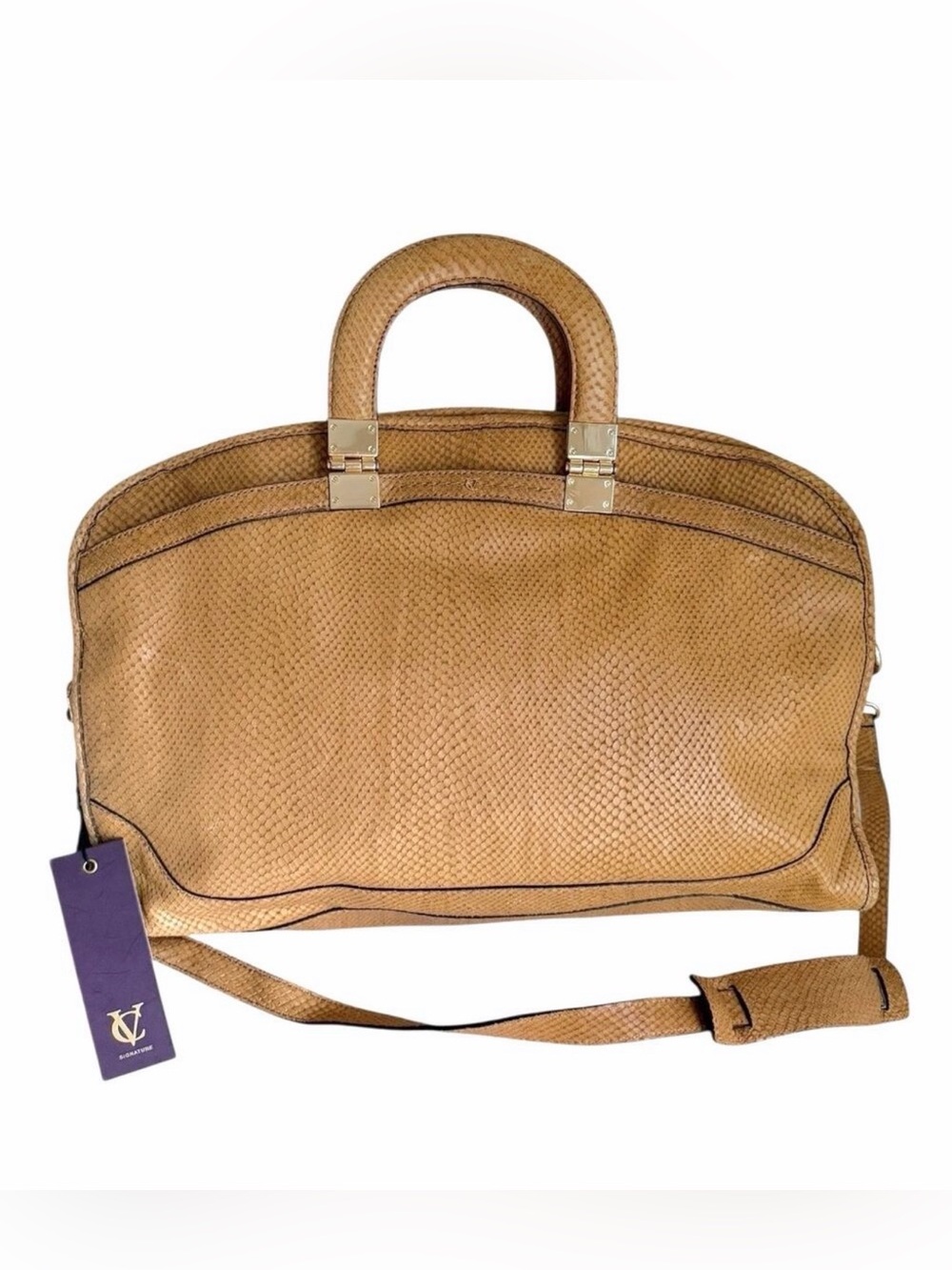 VC Signature Anna Satchel Handbag Mica Camel Embossed Leather Top Handle NEW